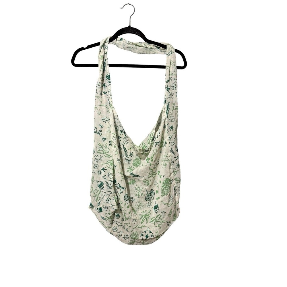 Free People Christmas Print Slouchy Cloth Tote Bag Boho Reusable Market